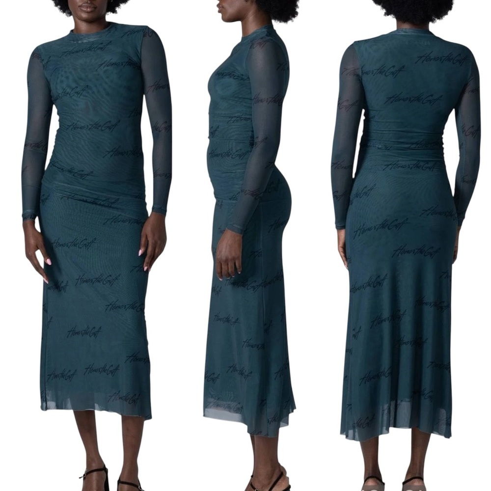 Honor The Gift Burnout Logo Pattern Long Sleeve Dress Size Large